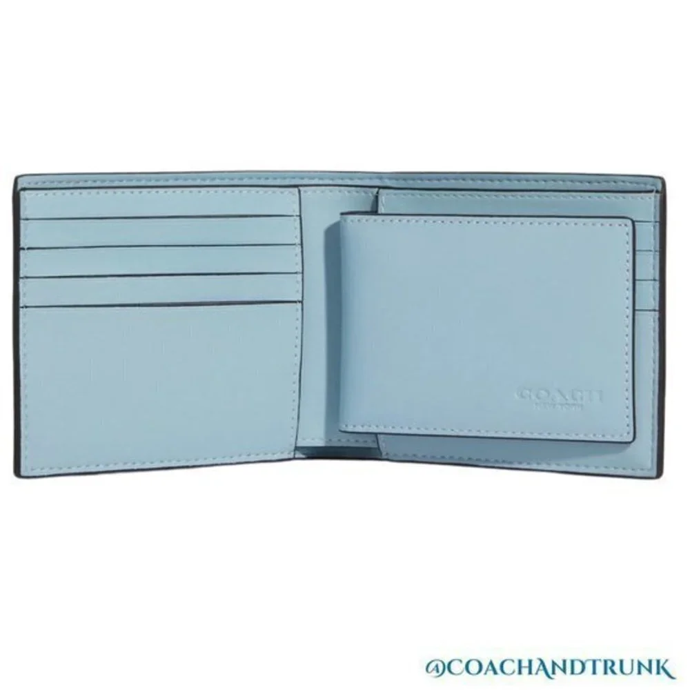 COACH 3 In 1 Leather Wallet Gift Set Color Block Signature Canvas Gift Box NWT
